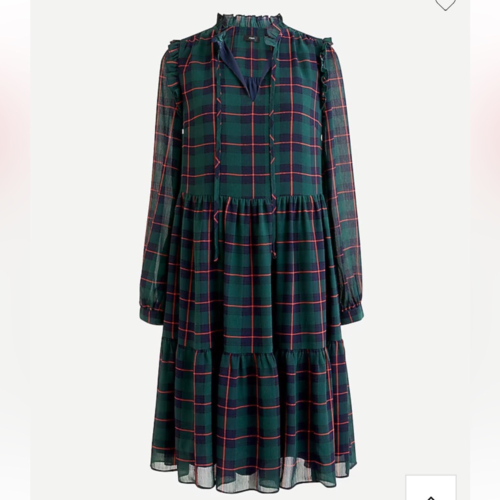 J. Crew tie-neck tiered dress in Black Watch tartan, NWT, XL